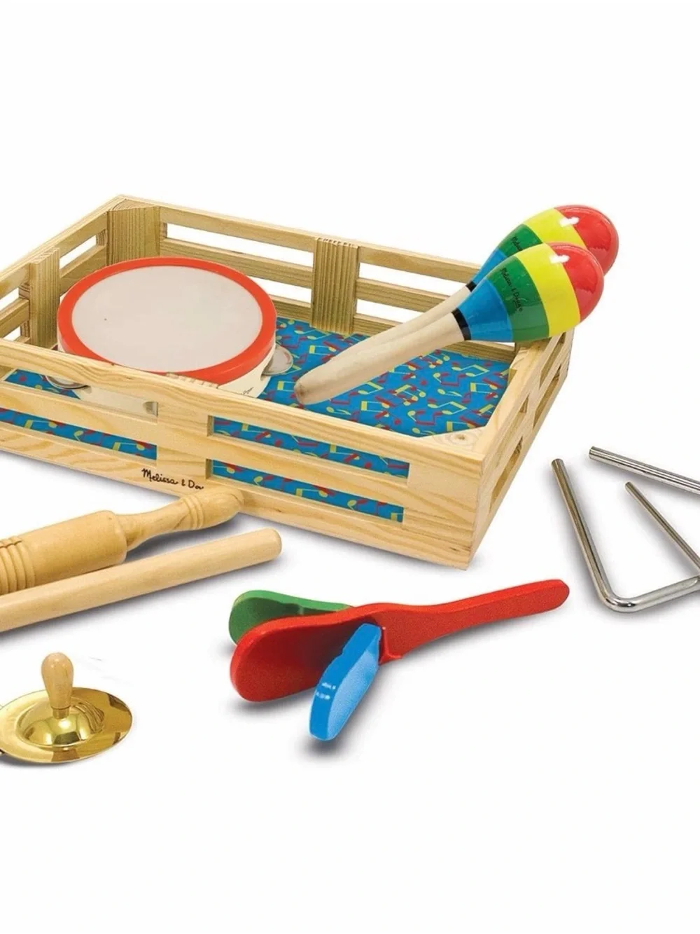 Melissa & Doug Wooden Rhythm Toy Set – Red, Blue, Green, Yellow Band in a Box